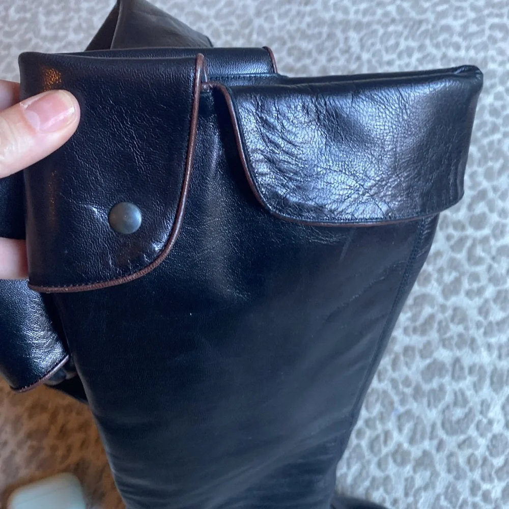 NWOB Claudia Ciuti Italian-Made Over-the-Knee Black Leather Heeled Boots, size 7